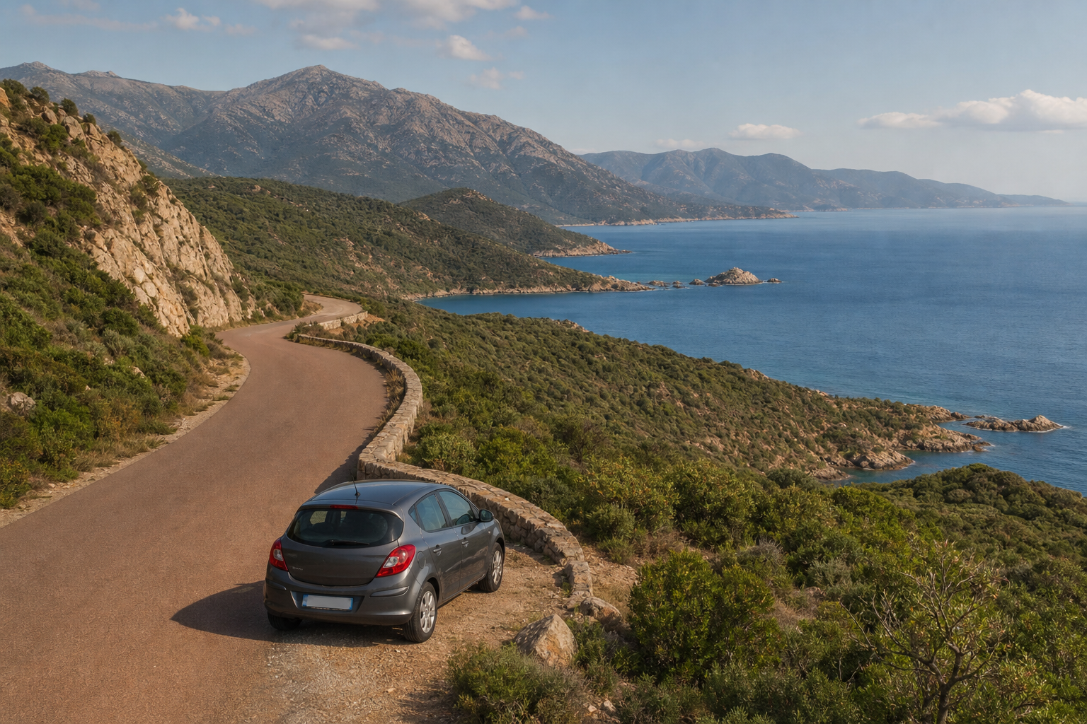 Route panoramique entre les villages et le littoral de Corse-du-Sud